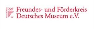 Logo des Freundeskreises Deutsches Museum e.V. mit rotem Schriftzug und Eule.