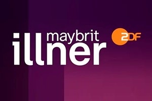 Logo der ZDF-Talkshow "maybrit illner" auf lila Hintergrund.
